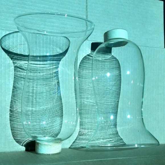 2 Glass Votives Hurricanes Candle Holder Candleabra Flame Blockers Toppers Flute - Picture 2 of 12